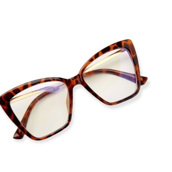 BLUE LIGHT REDUCING TORTOISESHELL RECTANGLE CLEAR LENS FRAMES - BROWN - Picture 2 of 2